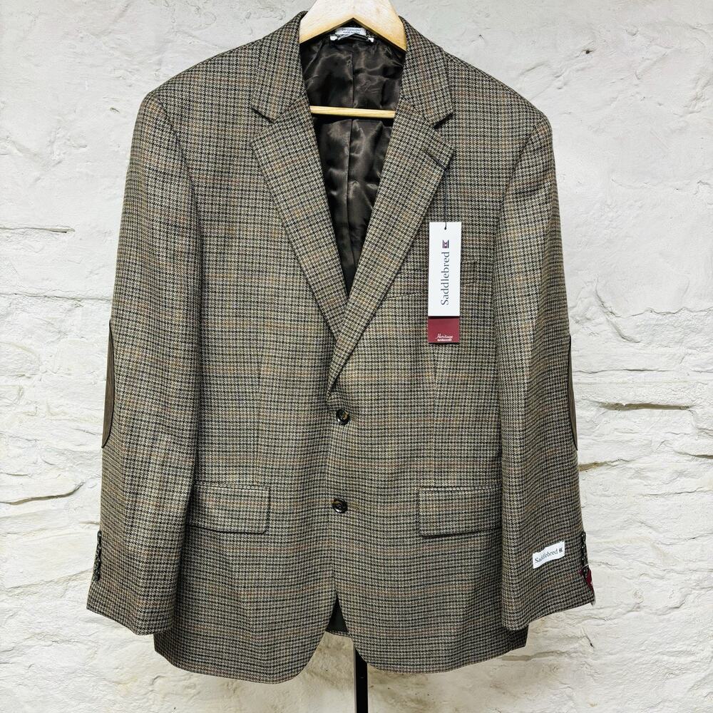 NWT Saddlebred Houndstooth Heritage Lambswool Blazer Sport Coat Elbow Patches